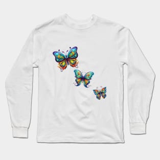 Three Magical Rainbow Colored Butterflies Long Sleeve T-Shirt